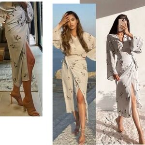 NWT ZARA EMBROIDERED BEADED JEWEL WRAP SKIRT LIMITED EDITION BLUE GRAY SIDE TIE